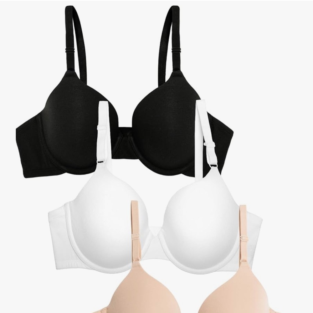 Fruit of the Loom Black, White, and Tan Bra Trio